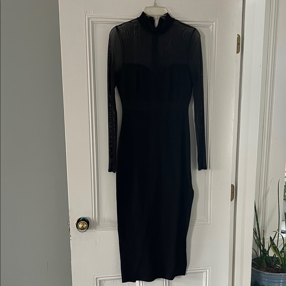 Lulu's Black Long Sleeve Dress with Sheer Detail